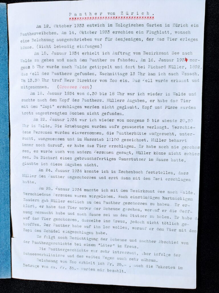 Archivale: Auszug aus dem überlieferten Polizeirapport aus Eschenbach, Januar 1934.