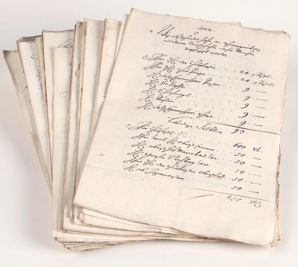 Listen über Fischlieferungen der Fürstpropstei Berchtesgaden, 1722.