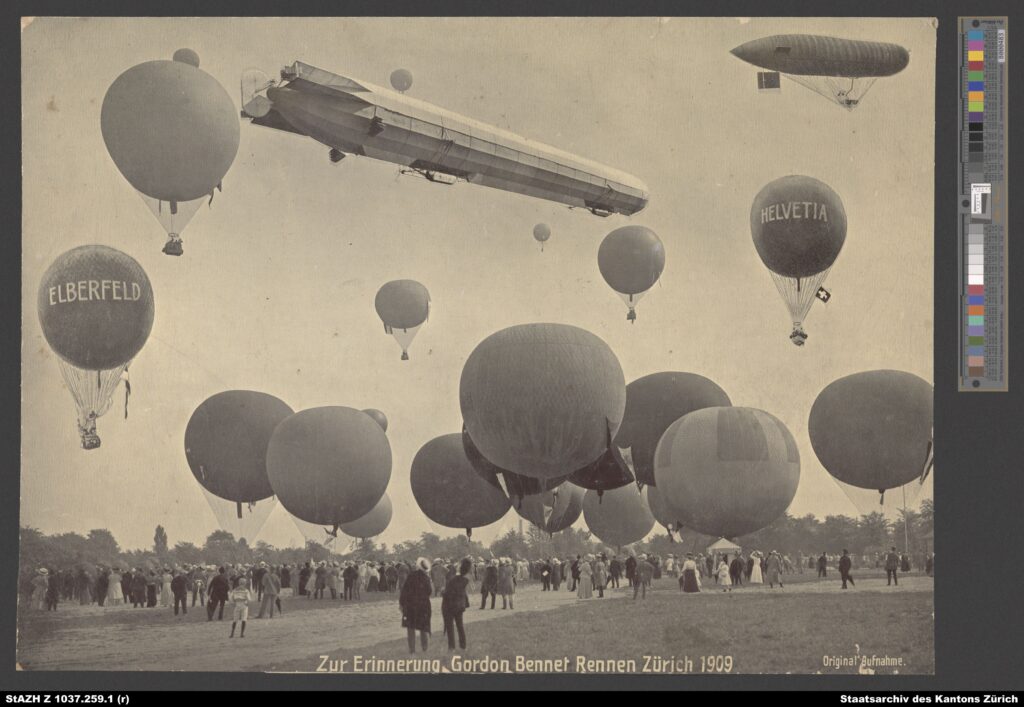 Archivale: Gordon-Bennet-Wettfliegen in Schlieren im September 1909. Signatur: Staatsarchiv des Kantons Zürich, Ballongruppe Zürich, Z 1037.259.1.